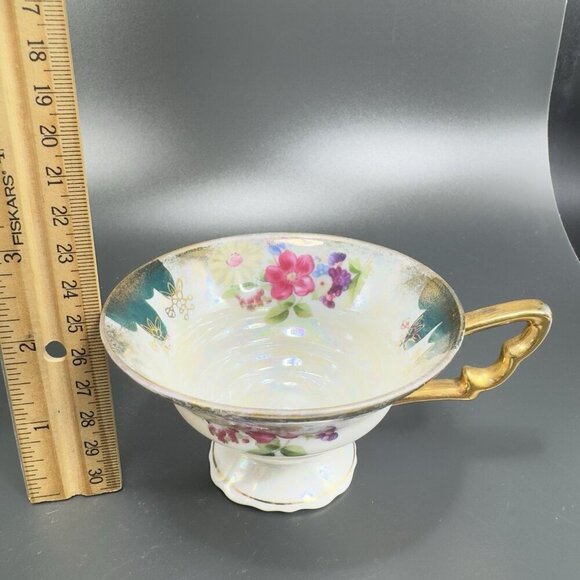 Vintage German Porcelain Teacup And Saucer Set Flower Pattern Gold Accent Decor - Picture 4 of 12